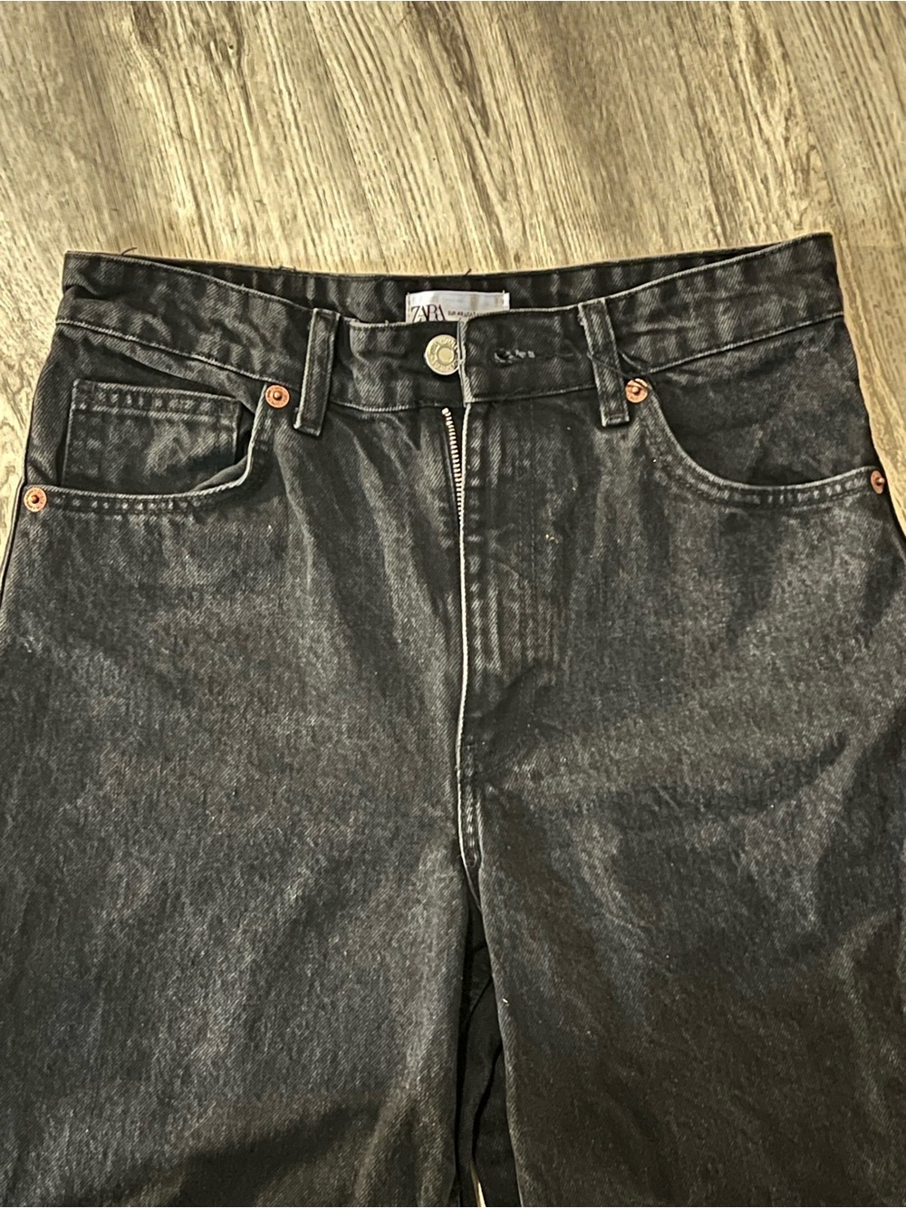 Zara Washed Black Straight-Leg Jeans